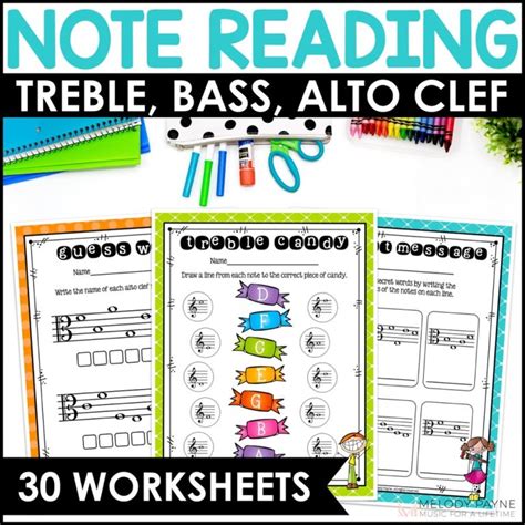 Music Worksheets - Treble Clef, Bass Clef, Alto Clef Note Naming ...