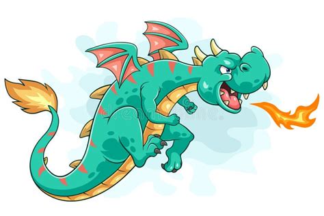 Cartoon Dragon Posing by Spitting Fire Stock Illustration ...