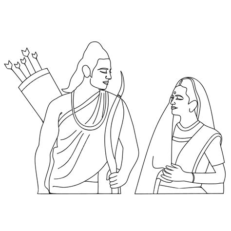 Rama And Sita Hinduism Together Line Art Black Vector, Together Drawing ...