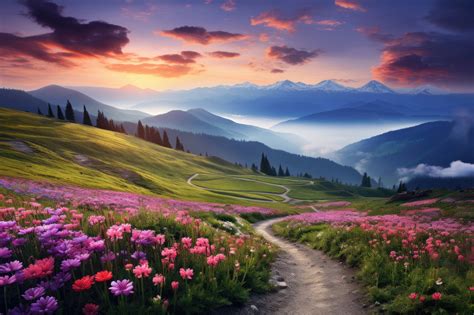 Beautiful Nature Mountain Scenery with Flowers Free Stock Photo | picjumbo