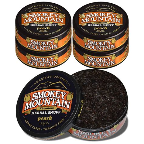 Smokey Mountain Herbal Snuff - Peach - 5 Cans - Nicotine-Free and ...