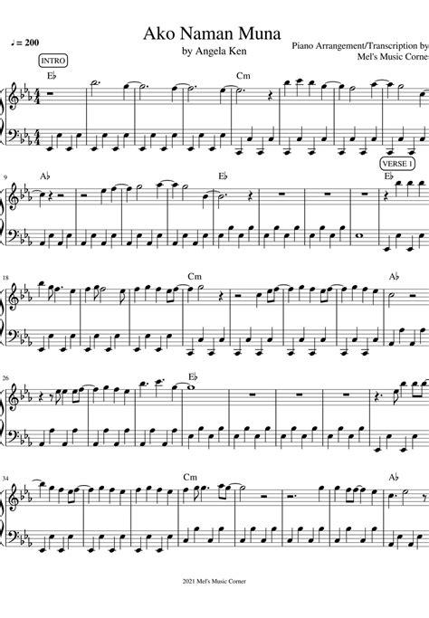 Angela Ken - Ako Naman Muna (piano sheet music) by Mel's Music Corner Sheet