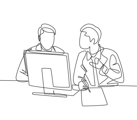 Single continuous line drawing of two young happy business owner ...