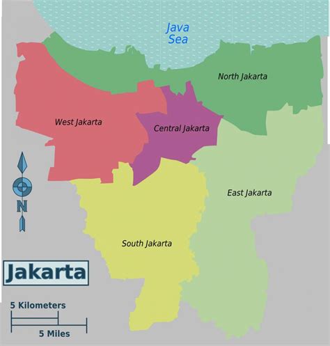 Jakarta districts carte - carte de Jakarta districts (Java - Indonésie)