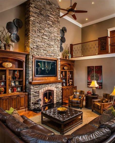 19 Stunning Rustic Living Rooms With Charming Stone Fireplace | Rustic ...