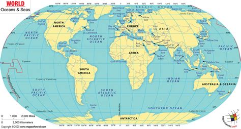 World Map with Oceans | Oceans Map