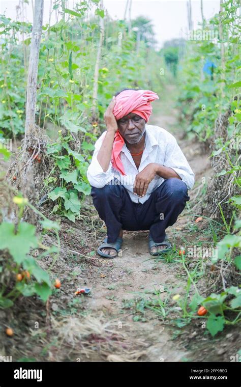 Indian poor farmer in farm, sad farmer, loss of farmer Stock Photo - Alamy