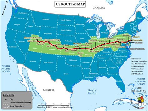 US Route 40 Map for Road Trip, Highway 40