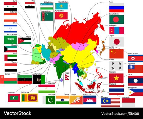 Asia Map With Country Flags