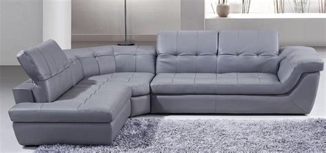 Grey Italian Leather Sectional w/Ottoman Set 2Pcs Adjustable Headrest ...