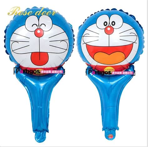 50pcs/lot Cute Doraemon cartoon hand held Foil balloon Balloons printed ...