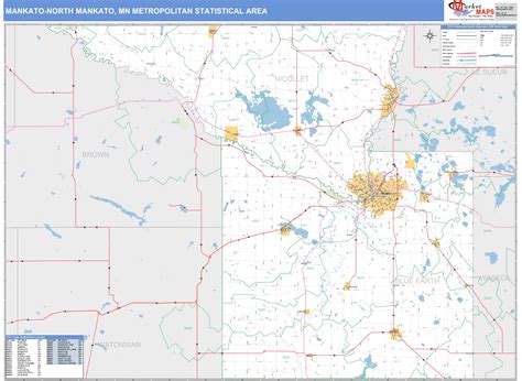 Mankato-North Mankato, MN Metro Area Wall Map Basic Style by MarketMAPS