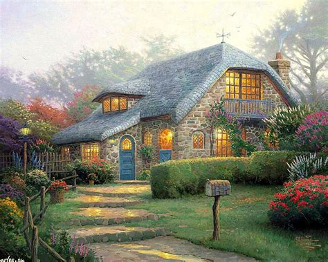 Thomas kinkade paintings, Thomas kinkade art, Cottage art