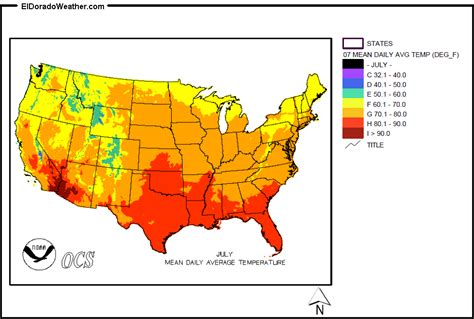 United States Yearly Annual Mean Daily Average Temperature for July Map