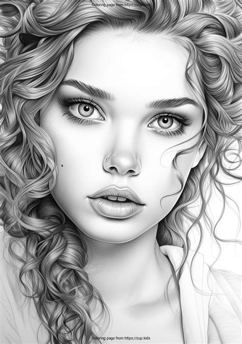 Realistic face of a girl coloring page from zup.kids