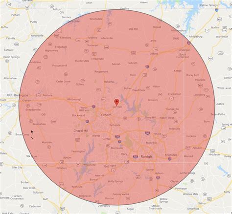 20 Mile Radius Map