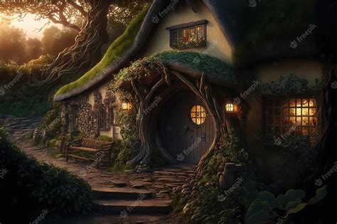 Premium Photo | House of the hobbit hole fantasy village shire houses ...