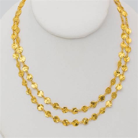 Long 24 Karat Yellow Gold Hammered Gold Coin Necklace For Sale at 1stdibs