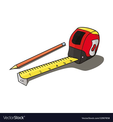 Tape measure and pencil icon in cartoon style Vector Image