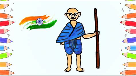 How To Draw Gandhiji | Easy Step By Step Drawing & Coloring | # ...