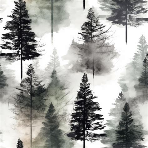 Premium AI Image | A black and white painting of a forest with a tree ...