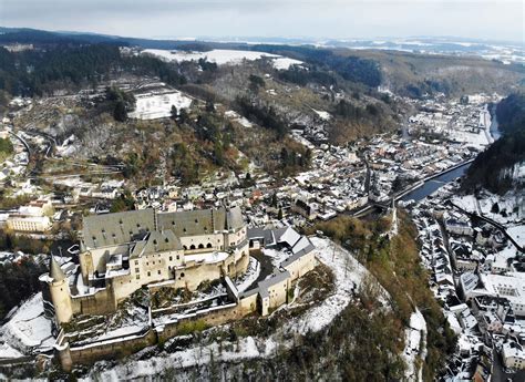 Download Vianden Castle Winter Aerial View Wallpaper | Wallpapers.com