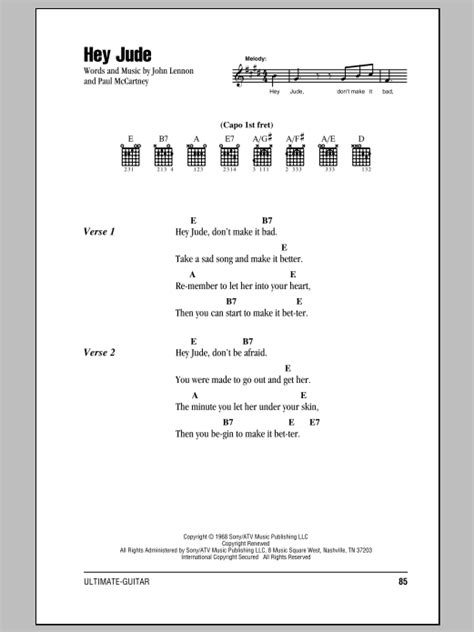 Hey Jude - Guitar Chords/Lyrics | zZounds