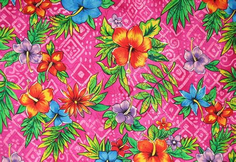 Tropical Floral Design, art, on pink squares, hibiscus flowers ...