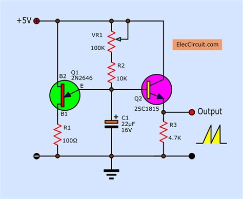 Sawtooth wave generator circuit using UJT - ElecCircuit.com