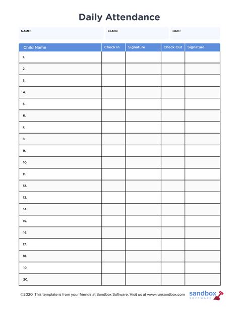 Attendance Sheet With Names