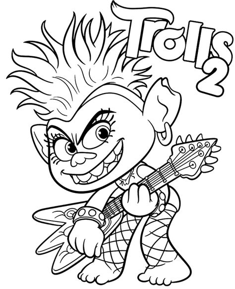 Barb with a guitar coloring page Trolls