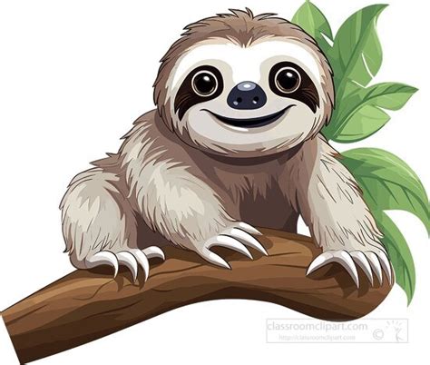 Sloth Clipart-cute baby sloth hanging on a tree branch clip art