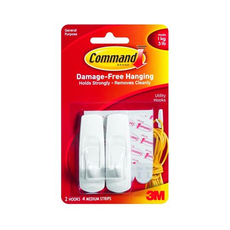 3M Command 1kg Medium Self Adhesive Hook - 2 Pack I/N 3952529 ...