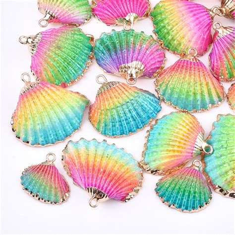 Natural Sea Shell Pendant | Rainbow Color | 18K Gold Dipped Edge | Sold ...