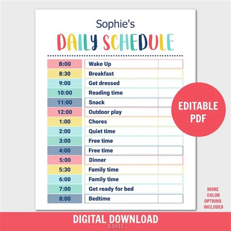 Kids Daily Schedule Template Homeschool Daily Routine - Etsy