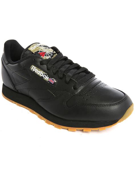 Reebok Classic Black Leather Gumsole Sneakers in Black for Men | Lyst