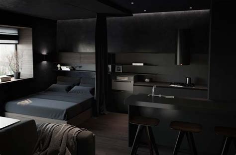 Black small apartment that will attract you attention | Black bedroom ...