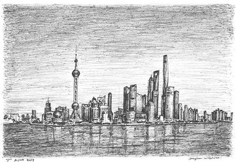 Buy Prints of Shanghai skyline Drawing - Architectural Art