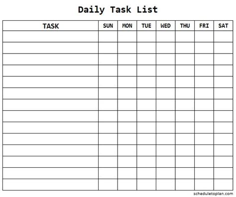 Daily Task List Template for Work Printable | Weekly Task Checklist ...