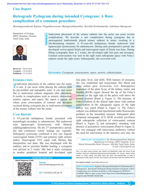 (PDF) Retrograde Pyelogram during intended Cystogram: A Rare ...