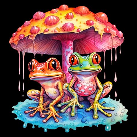 Whimsical Watercolor Frog Clipart Funny Animal and Mushroom PNG ...