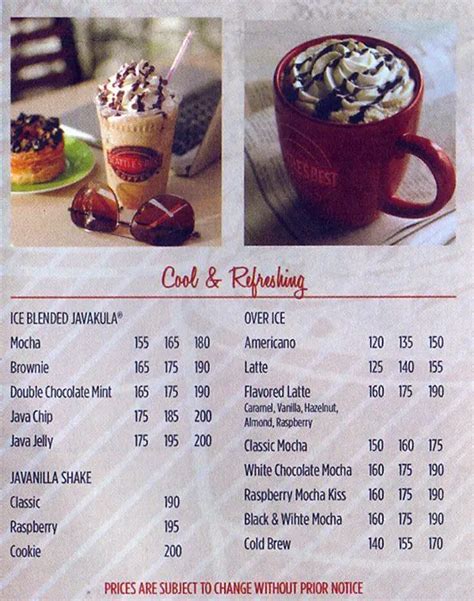 Menu at Seattle's Best Coffee cafe, Makati, Paseo de Roxas cor. Legaspi St.