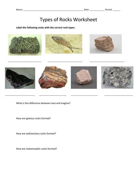 Types of Rocks Worksheet