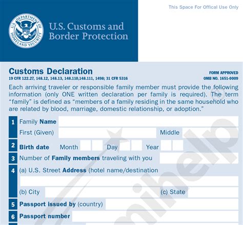 U S Customs Declaration Form 2023 - Printable Forms Free Online