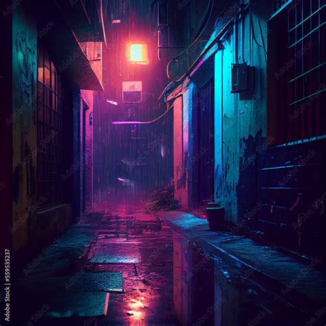 Cyberpunk alleyway ai art Stock Illustration | Adobe Stock