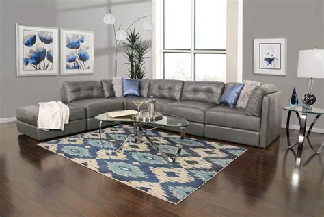 Oakley Grey 6 Piece Leather Sectional Sofa | Leather corner sofa living ...