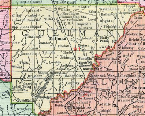 Cullman County, Alabama, Map, 1911, Cullman City, Hanceville, Garden City