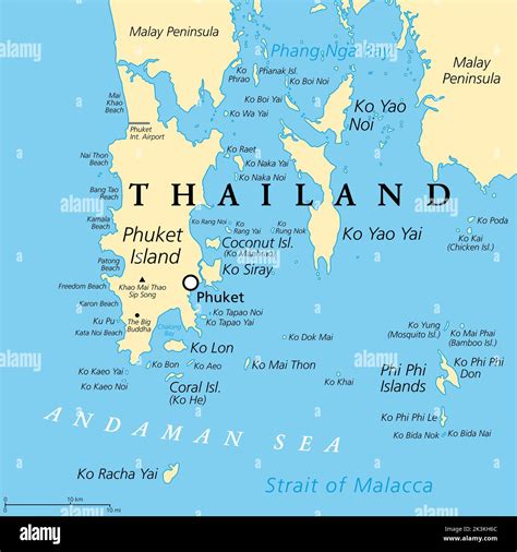 Phuket, largest Island of Thailand, political map with surrounding area ...