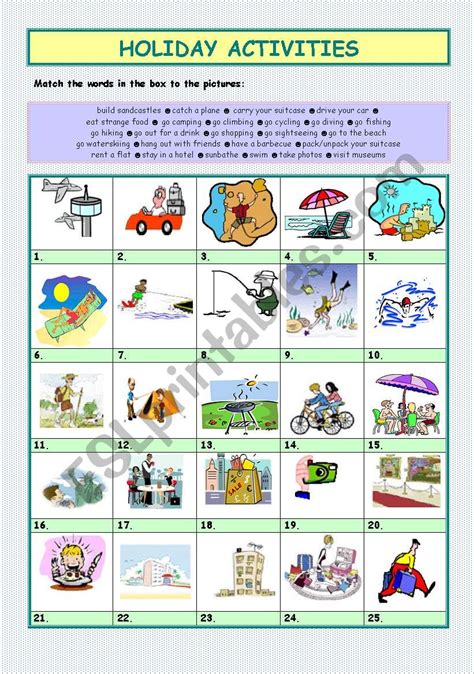 Holiday activities - ESL worksheet by crisholm