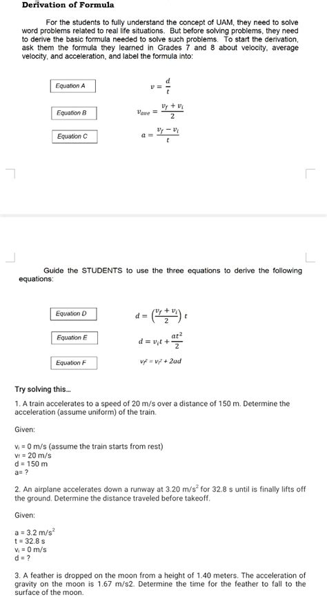 Solved: Derivation of Formula For the students to fully understand the ...